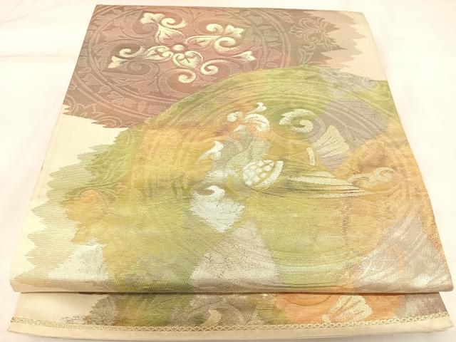 平和屋着物◎六通柄袋帯　霞花鳥文　金銀糸　正絹　逸品　AABK4997yx