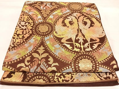 平和屋着物◎六通柄袋帯　鳳凰花丸文　金糸　正絹　逸品　AABK4999yx