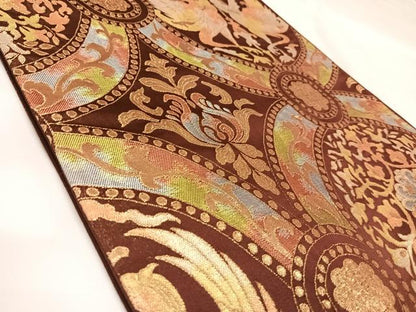 平和屋着物◎六通柄袋帯　鳳凰花丸文　金糸　正絹　逸品　AABK4999yx