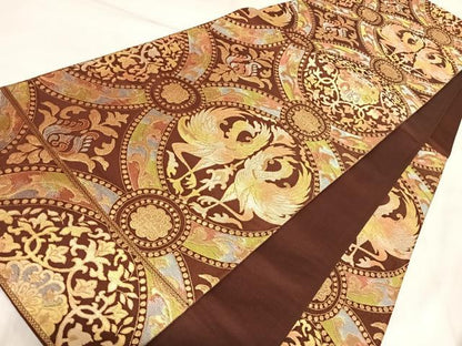 平和屋着物◎六通柄袋帯　鳳凰花丸文　金糸　正絹　逸品　AABK4999yx