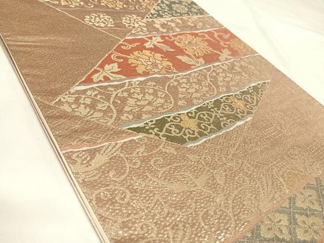 平和屋着物◎六通柄袋帯　割付花文　金糸　正絹　逸品　AABK5000yx