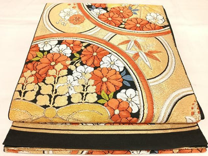 平和屋着物◎六通柄　本袋帯　唐織　花丸文　金糸　AABK5006yx