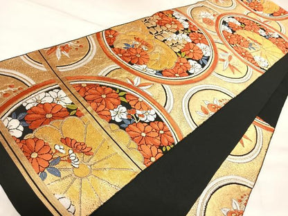 平和屋着物◎六通柄　本袋帯　唐織　花丸文　金糸　AABK5006yx