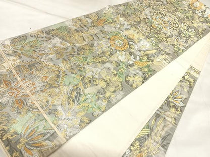 平和屋着物◎六通柄袋帯　霞花文　金銀糸　正絹　逸品　AABK5008yx