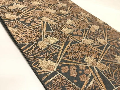 平和屋着物◎六通柄　京本袋帯　唐織　割付吉祥花文　金糸　正絹　逸品　AABK5009yx