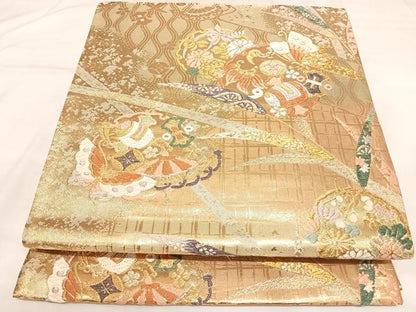 平和屋着物◎六通柄袋帯　唐織　雪輪花蝶宝尽くし　金銀糸　正絹　逸品　AABK5014yx