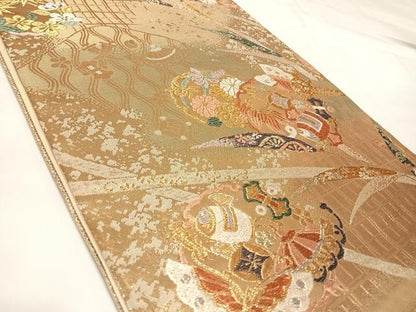 平和屋着物◎六通柄袋帯　唐織　雪輪花蝶宝尽くし　金銀糸　正絹　逸品　AABK5014yx