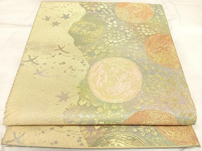 平和屋着物◎六通柄袋帯　唐織　花丸文　金糸　正絹　逸品　AABK5015yx