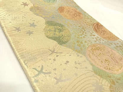 平和屋着物◎六通柄袋帯　唐織　花丸文　金糸　正絹　逸品　AABK5015yx