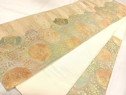 平和屋着物◎六通柄袋帯　唐織　花丸文　金糸　正絹　逸品　AABK5015yx