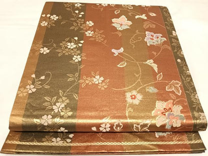 平和屋着物◎全通柄袋帯　唐織　更紗花文　金糸　正絹　逸品　AABK5020yx
