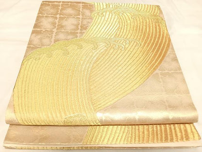 平和屋着物◎六通柄袋帯　立波文　金糸　正絹　逸品　AABK5024yx