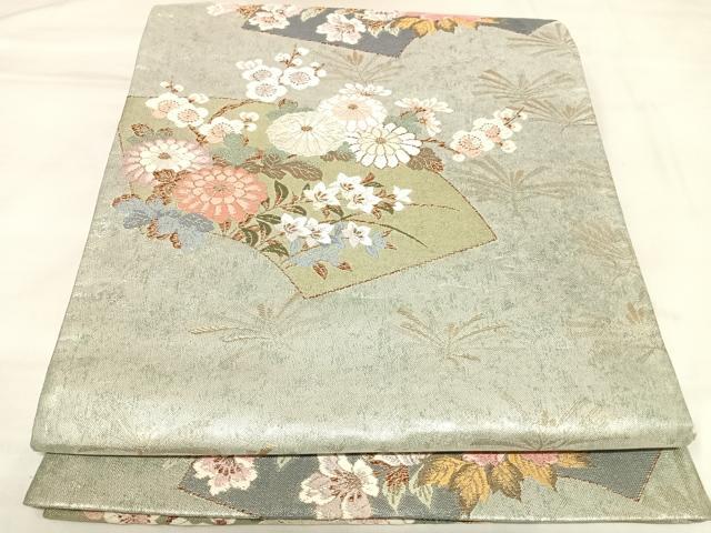 平和屋着物◎六通柄袋帯　地紙花文　金銀彩　正絹　逸品　AABK5025yx