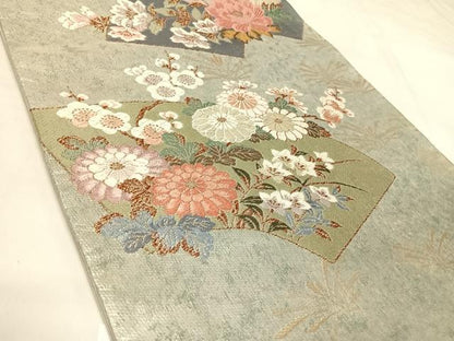 平和屋着物◎六通柄袋帯　地紙花文　金銀彩　正絹　逸品　AABK5025yx