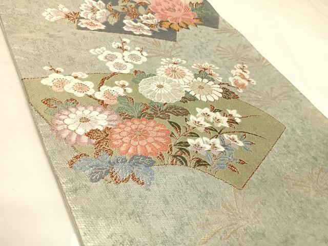 平和屋着物◎六通柄袋帯　地紙花文　金銀彩　正絹　逸品　AABK5025yx