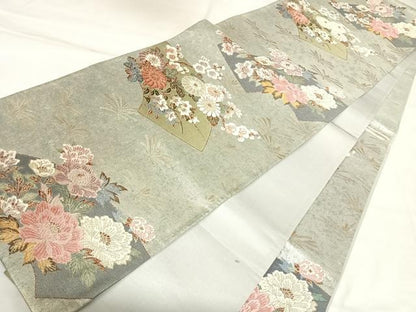 平和屋着物◎六通柄袋帯　地紙花文　金銀彩　正絹　逸品　AABK5025yx