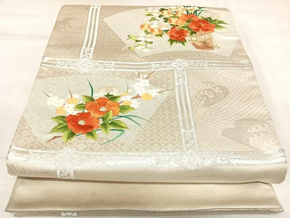 平和屋着物◎太鼓柄袋帯　刺繍　飾花文　金銀糸　正絹　逸品　AABK5027yx