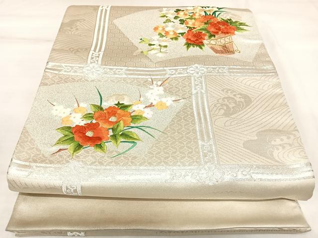 平和屋着物◎太鼓柄袋帯　刺繍　飾花文　金銀糸　正絹　逸品　AABK5027yx