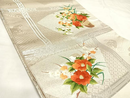 平和屋着物◎太鼓柄袋帯　刺繍　飾花文　金銀糸　正絹　逸品　AABK5027yx