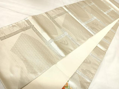 平和屋着物◎太鼓柄袋帯　刺繍　飾花文　金銀糸　正絹　逸品　AABK5027yx