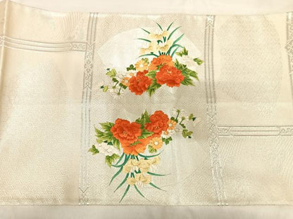 平和屋着物◎太鼓柄袋帯　刺繍　飾花文　金銀糸　正絹　逸品　AABK5027yx