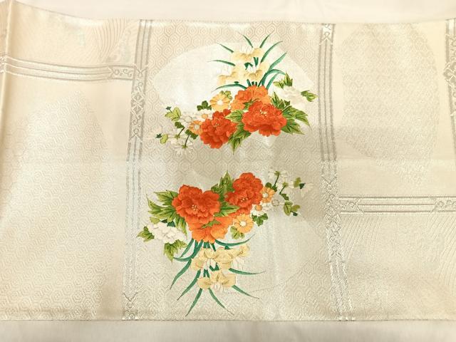 平和屋着物◎太鼓柄袋帯　刺繍　飾花文　金銀糸　正絹　逸品　AABK5027yx