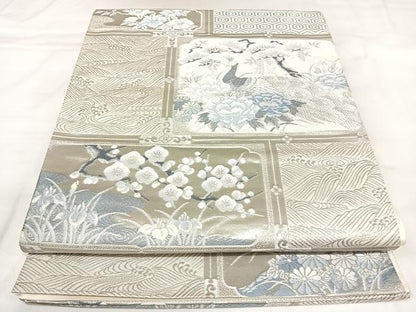 平和屋着物◎六通柄袋帯　唐織　花鳥文　銀糸　正絹　逸品　AABK5031yx