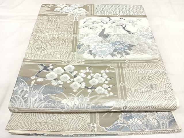平和屋着物◎六通柄袋帯　唐織　花鳥文　銀糸　正絹　逸品　AABK5031yx