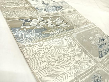 平和屋着物◎六通柄袋帯　唐織　花鳥文　銀糸　正絹　逸品　AABK5031yx