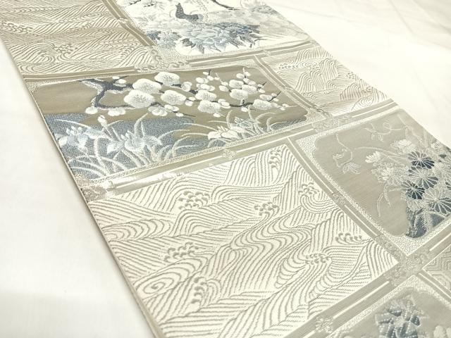 平和屋着物◎六通柄袋帯　唐織　花鳥文　銀糸　正絹　逸品　AABK5031yx