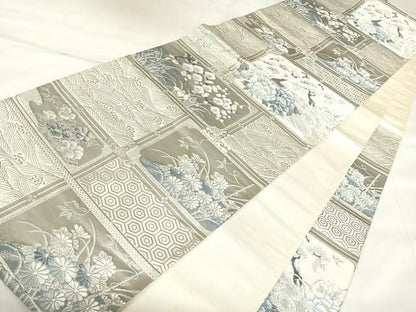 平和屋着物◎六通柄袋帯　唐織　花鳥文　銀糸　正絹　逸品　AABK5031yx