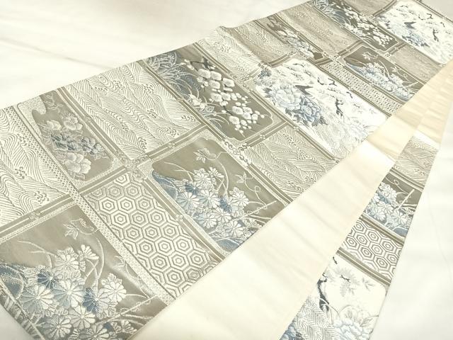 平和屋着物◎六通柄袋帯　唐織　花鳥文　銀糸　正絹　逸品　AABK5031yx