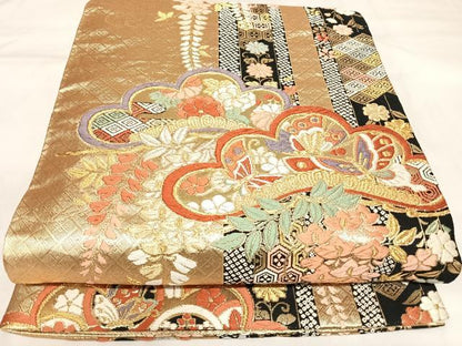 平和屋着物◎六通柄袋帯　唐織　吉祥花蝶文　金銀糸　正絹　逸品　AABK5039yx
