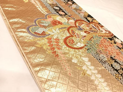 平和屋着物◎六通柄袋帯　唐織　吉祥花蝶文　金銀糸　正絹　逸品　AABK5039yx