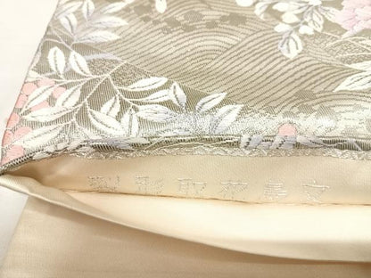 平和屋着物◎六通柄袋帯　唐織　裂形取花鳥文　プラチナ箔　正絹　逸品　AABK5042yx