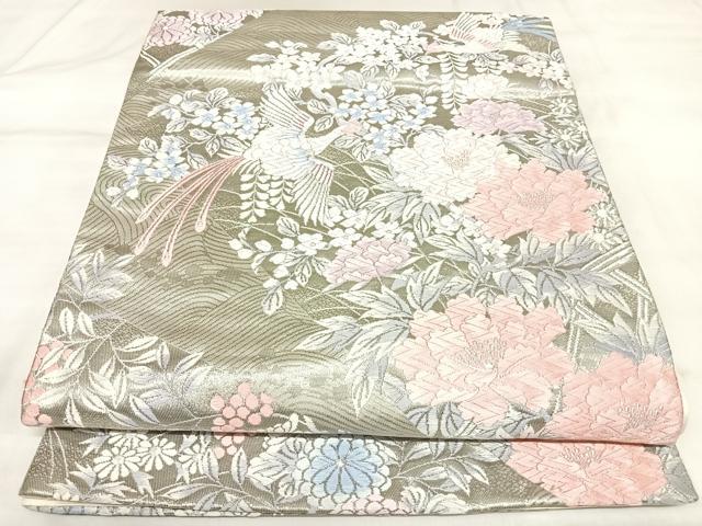 平和屋着物◎六通柄袋帯　唐織　裂形取花鳥文　プラチナ箔　正絹　逸品　AABK5042yx