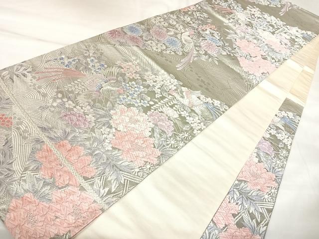 平和屋着物◎六通柄袋帯　唐織　裂形取花鳥文　プラチナ箔　正絹　逸品　AABK5042yx