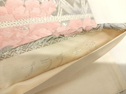 平和屋着物◎六通柄袋帯　唐織　裂形取花鳥文　プラチナ箔　正絹　逸品　AABK5042yx