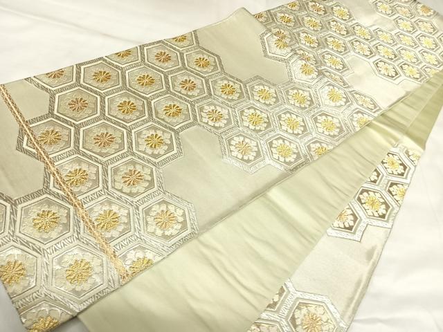 平和屋着物◎西陣　服部織物謹製　六通柄袋帯　唐織　白鳥綴子　金銀糸　三越扱い　正絹　逸品　AABK5046yx