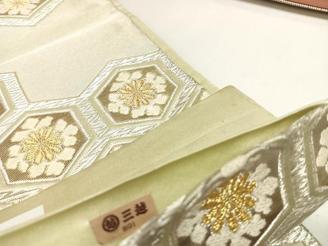 平和屋着物◎西陣　服部織物謹製　六通柄袋帯　唐織　白鳥綴子　金銀糸　三越扱い　正絹　逸品　AABK5046yx