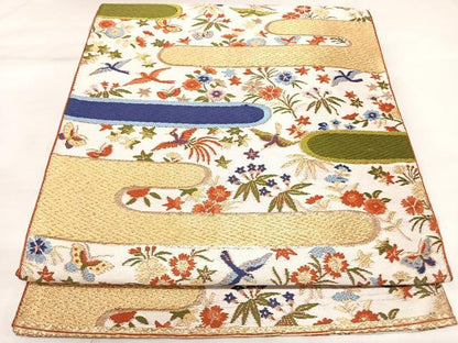 平和屋着物◎六通柄　本袋帯　唐織　花鳥文　金糸　正絹　逸品　AABK5051yx