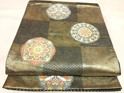 平和屋着物◎六通柄袋帯　唐織　花丸文　金糸　引箔　正絹　逸品　AABK5054yx