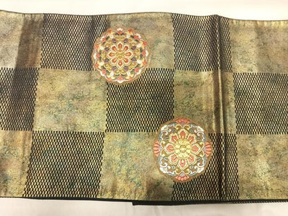平和屋着物◎六通柄袋帯　唐織　花丸文　金糸　引箔　正絹　逸品　AABK5054yx