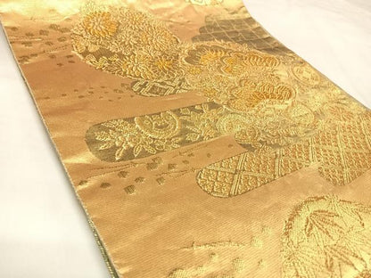 平和屋着物◎佐賀錦　六通柄袋帯　花丸文　金糸　正絹　逸品　AABK5055yx