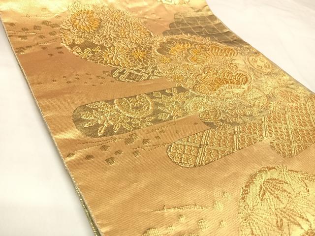 平和屋着物◎佐賀錦　六通柄袋帯　花丸文　金糸　正絹　逸品　AABK5055yx