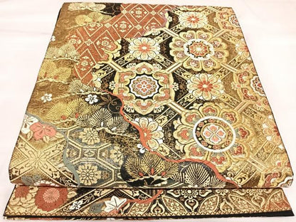 平和屋着物◎六通柄袋帯　唐織　道長花文　金糸　正絹　逸品　AABK5059yx