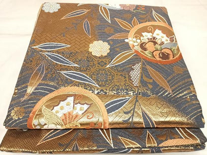 平和屋着物◎六通柄袋帯　唐織　花蝶文　金糸　正絹　逸品　AABK5062yx