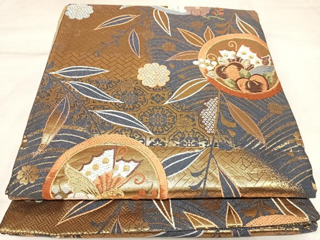 平和屋着物◎六通柄袋帯　唐織　花蝶文　金糸　正絹　逸品　AABK5062yx