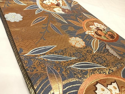 平和屋着物◎六通柄袋帯　唐織　花蝶文　金糸　正絹　逸品　AABK5062yx