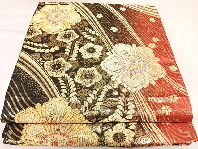 平和屋着物◎六通柄袋帯　辻が花　金糸　正絹　逸品　AABK5063yx